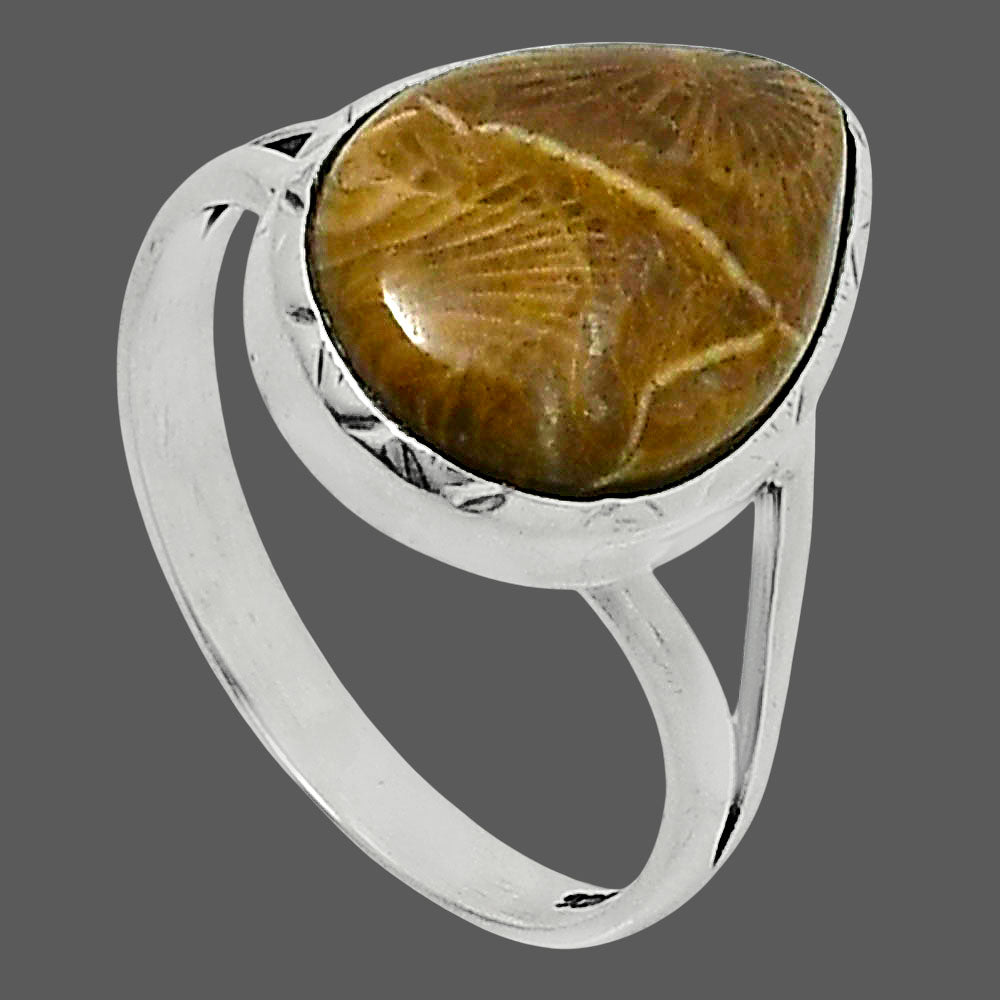 Premium Quality Flower Fossil Coral Ring size-10 R-1074 52-ER14278