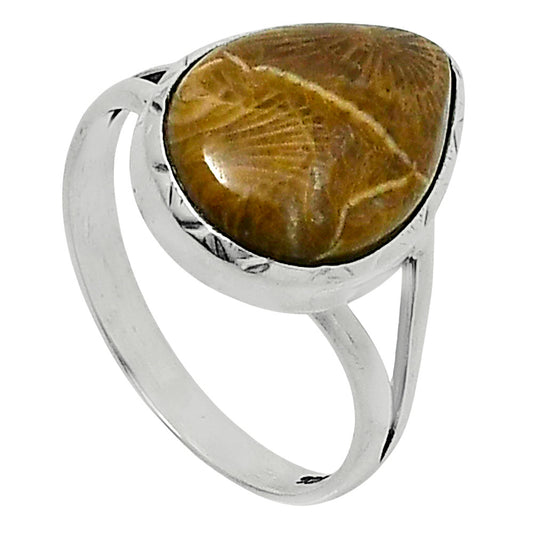 Premium Quality Flower Fossil Coral Ring size-10 R-1074 52-ER14278