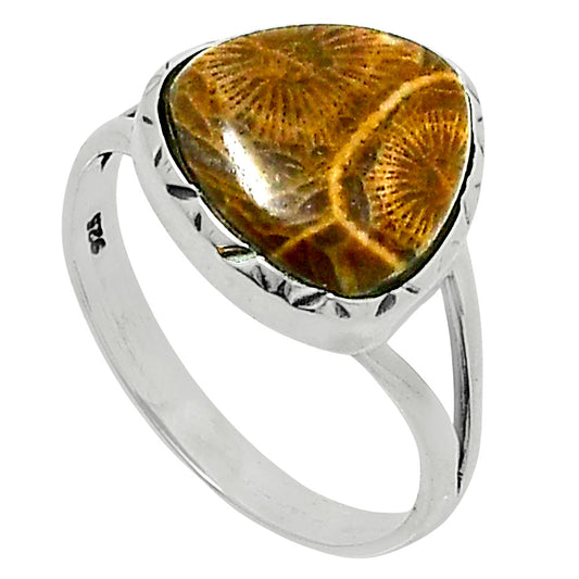 Premium Quality Flower Fossil Coral Ring size-10 R-1074 52-ER14279