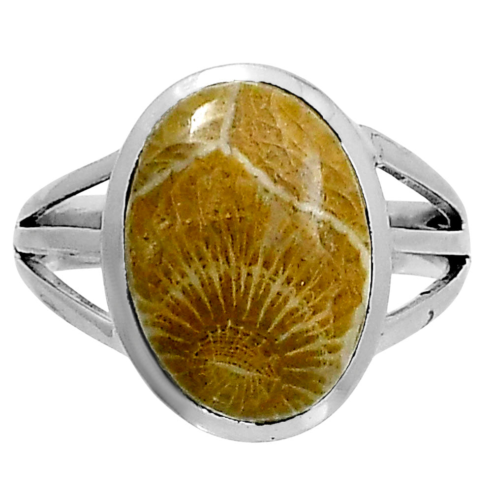 Premium Quality Flower Fossil Coral Ring size-7 R-1006 52-ER14281