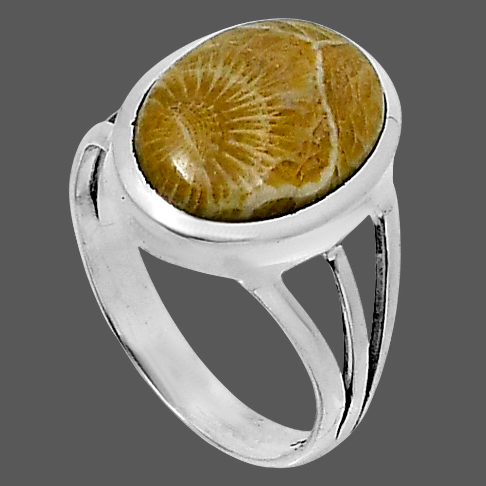 Premium Quality Flower Fossil Coral Ring size-7 R-1006 52-ER14281