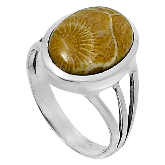 Premium Quality Flower Fossil Coral Ring size-7 R-1006 52-ER14281