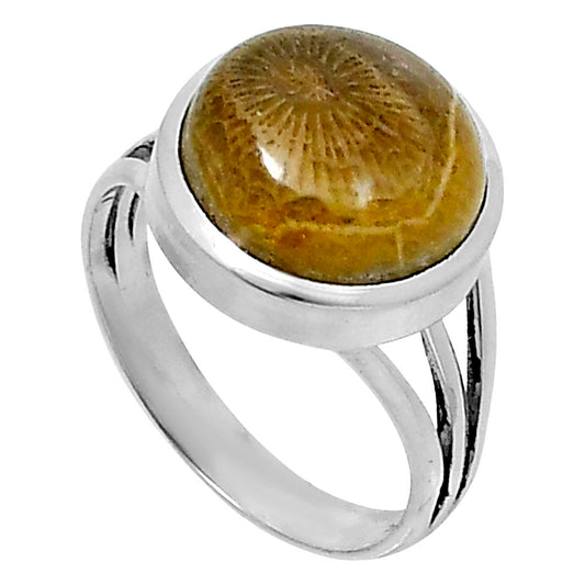 Premium Quality Flower Fossil Coral Ring size-7 R-1006 52-ER14282
