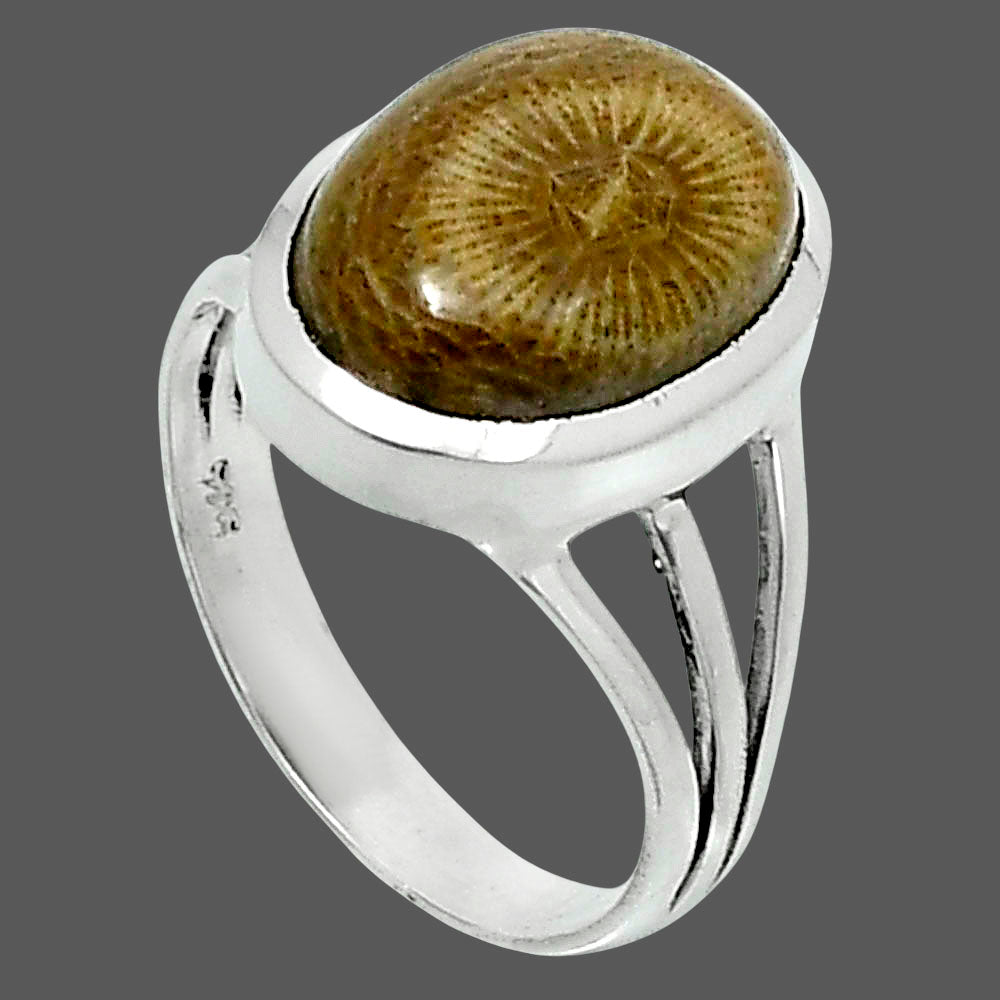 Premium Quality Flower Fossil Coral Ring size-7 R-1006 52-ER14284