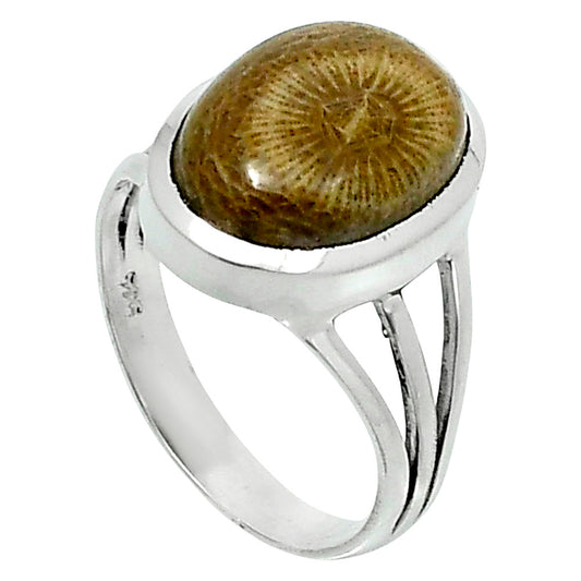 Premium Quality Flower Fossil Coral Ring size-7 R-1006 52-ER14284