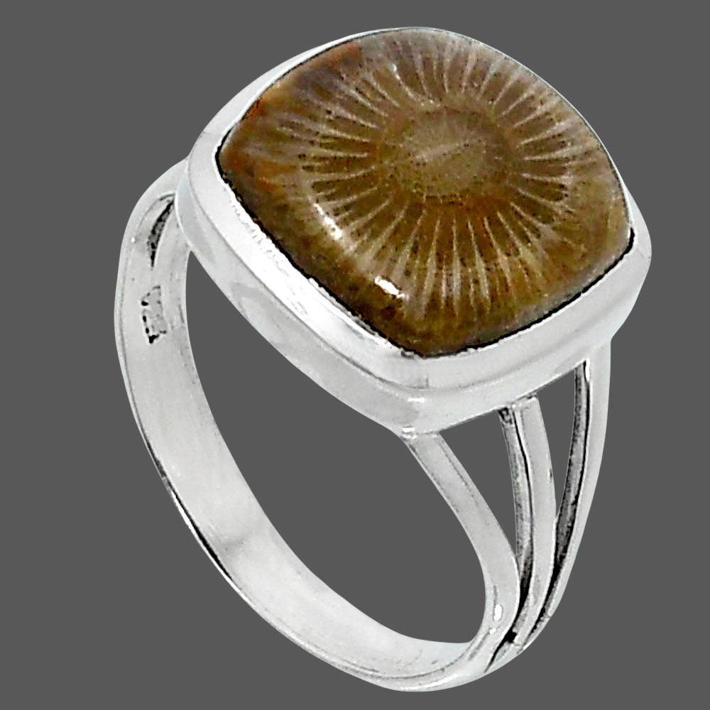 Premium Quality Flower Fossil Coral Ring size-8 R-1006 52-ER14286