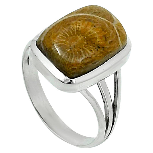 Premium Quality Flower Fossil Coral Ring size-8 R-1006 52-ER14287