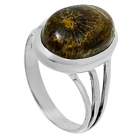 Premium Quality Flower Fossil Coral Ring size-8 R-1006 52-ER14288