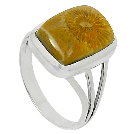 Premium Quality Flower Fossil Coral Ring size-8 R-1006 52-ER14290