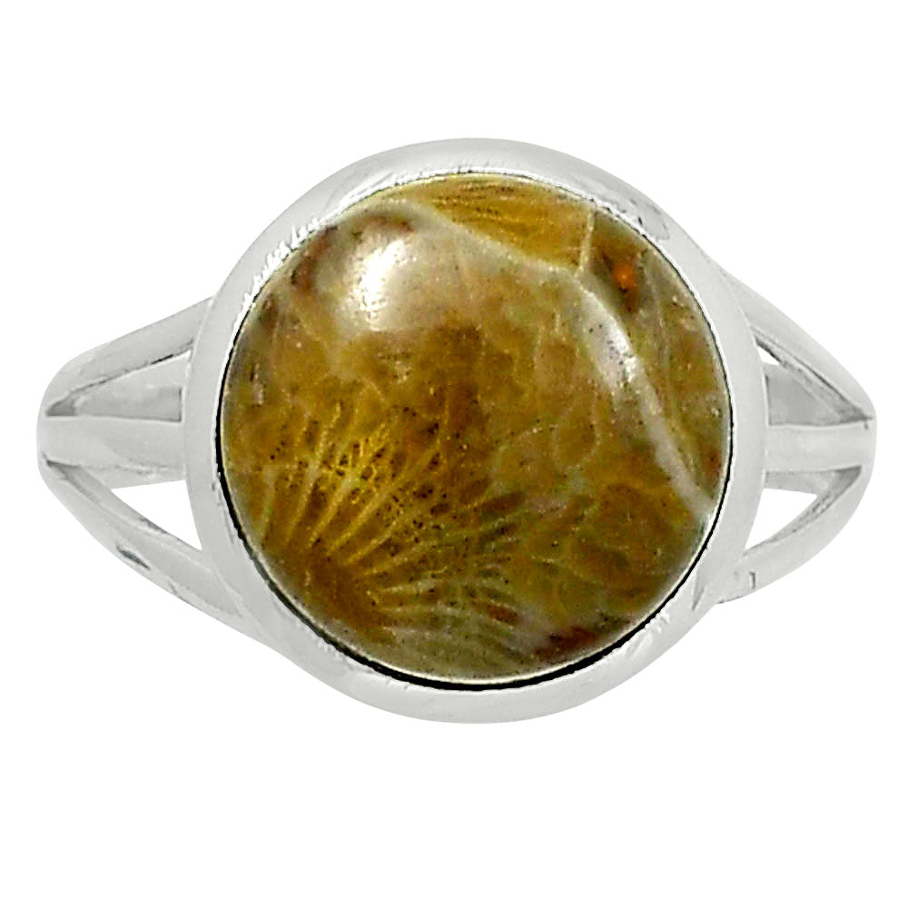 Premium Quality Flower Fossil Coral Ring size-8 R-1006 52-ER14291