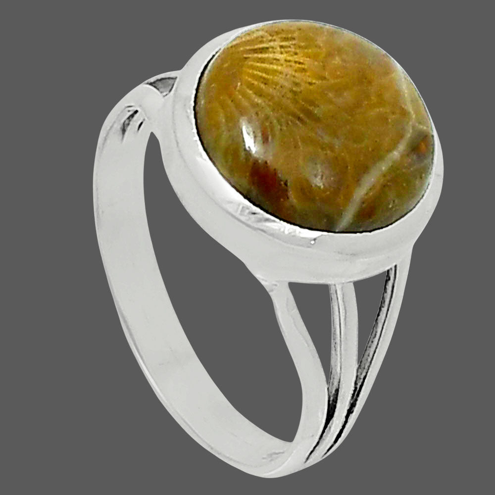 Premium Quality Flower Fossil Coral Ring size-8 R-1006 52-ER14291