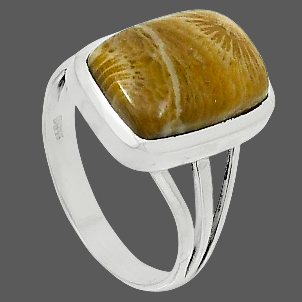 Premium Quality Flower Fossil Coral Ring size-8 R-1006 52-ER14292