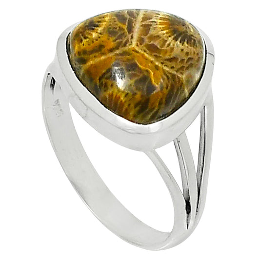 Premium Quality Flower Fossil Coral Ring size-9 R-1006 52-ER14293