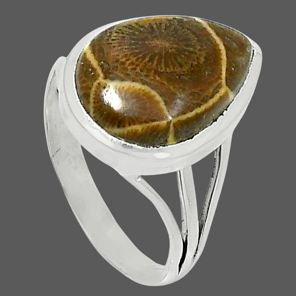 Premium Quality Flower Fossil Coral Ring size-9 R-1006 52-ER14297