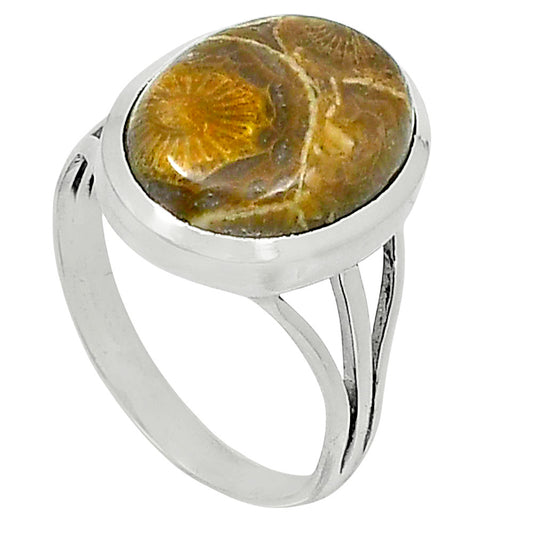 Premium Quality Flower Fossil Coral Ring size-9 R-1006 52-ER14298