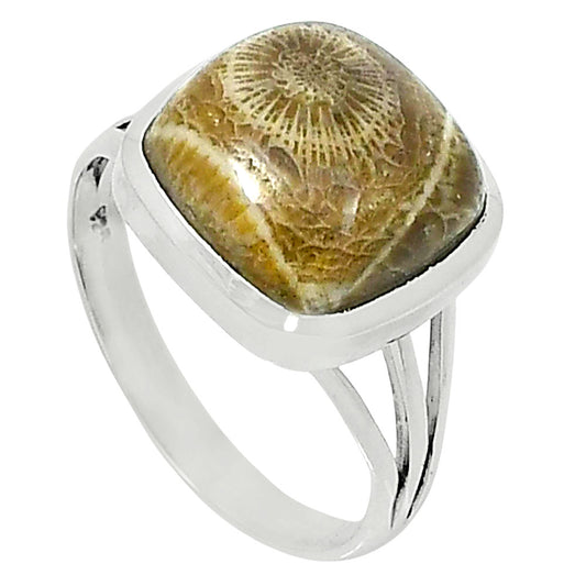 Premium Quality Flower Fossil Coral Ring size-10 R-1006 52-ER14300