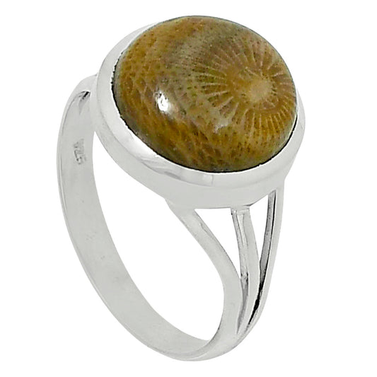 Premium Quality Flower Fossil Coral Ring size-10 R-1006 52-ER14305