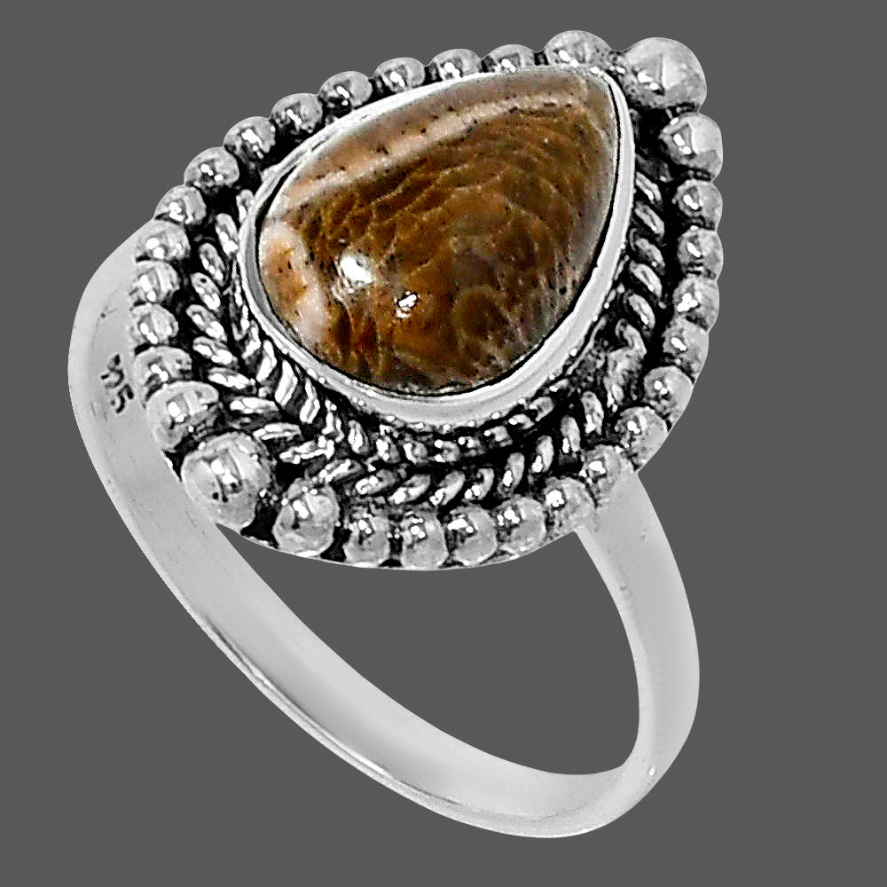 Premium Quality Flower Fossil Coral Ring size-8 R-1154 52-ER14318