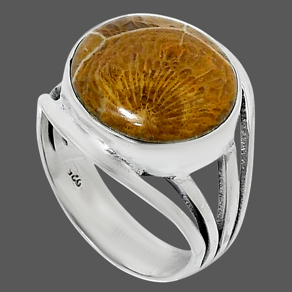 Premium Quality Flower Fossil Coral Ring size-8 R-1219 52-ER14326
