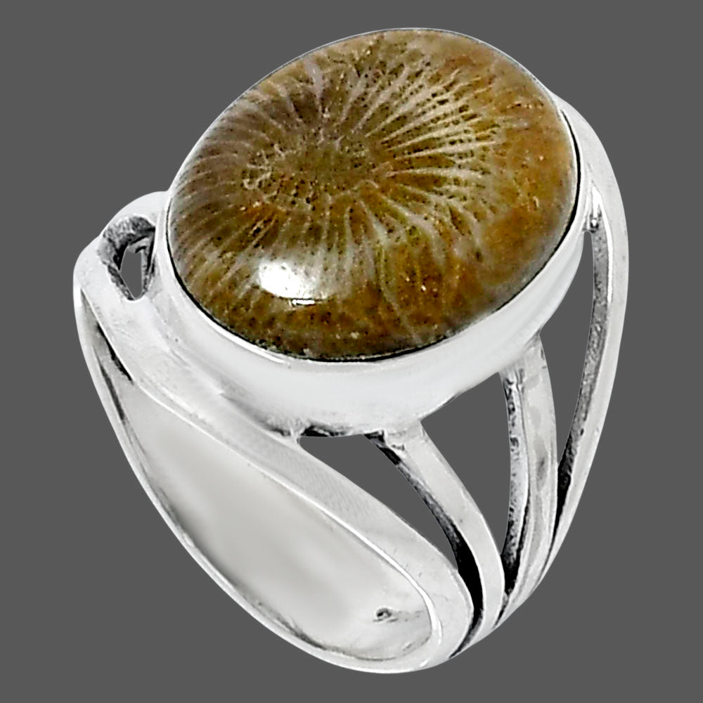 Premium Quality Flower Fossil Coral Ring size-7 R-1219 52-ER14329