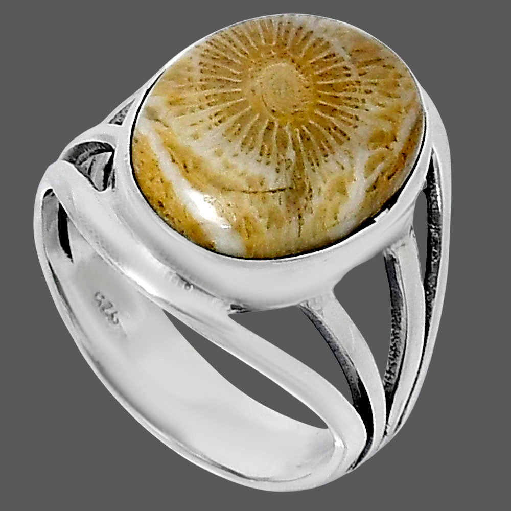 Premium Quality Flower Fossil Coral Ring size-8 R-1219 52-ER14333