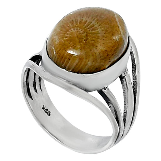 Premium Quality Flower Fossil Coral Ring size-7 R-1219 52-ER14334