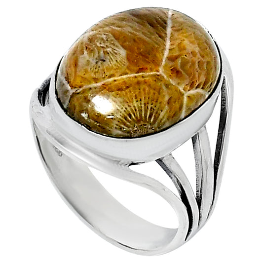 Premium Quality Flower Fossil Coral Ring size-10 R-1219 52-ER14337