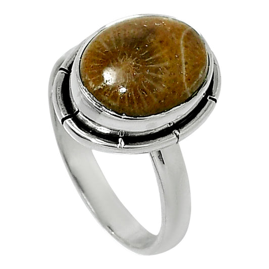 Natural Flower Fossil Coral Ring size-6 R-1011 52-ER14905