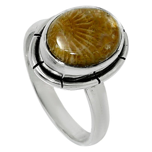Natural Flower Fossil Coral Ring size-6 R-1011 52-ER14906