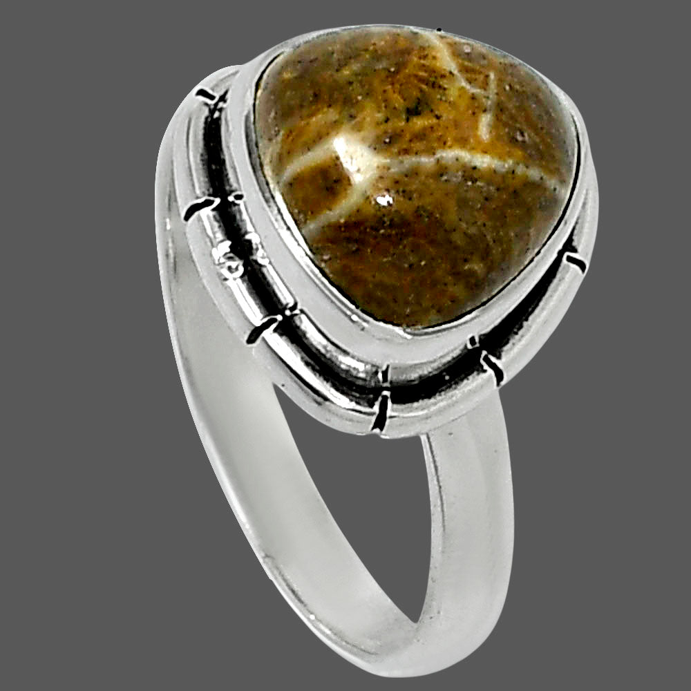 Natural Flower Fossil Coral Ring size-6 R-1011 52-ER14907