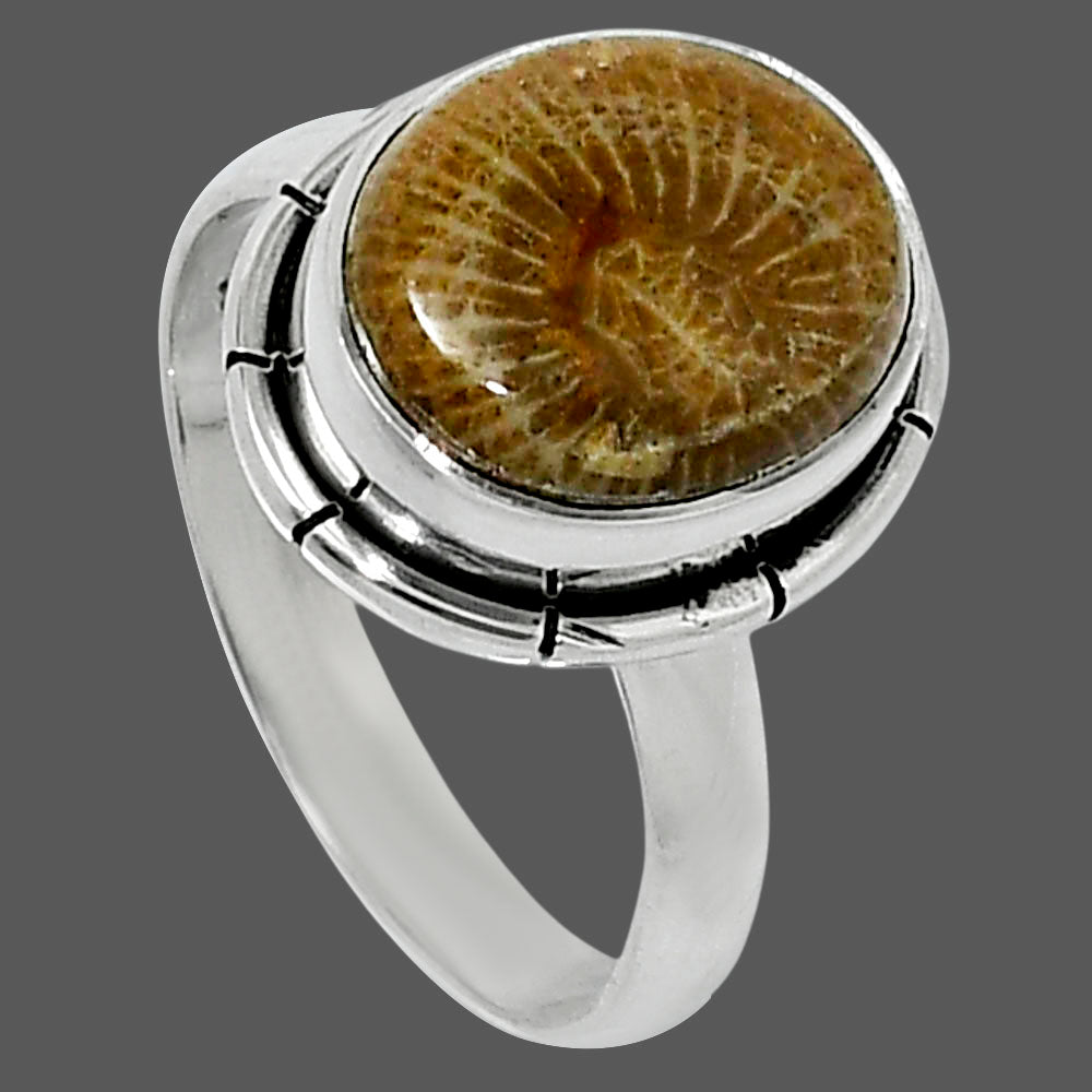 Natural Flower Fossil Coral Ring size-7 R-1011 52-ER14911