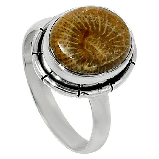 Natural Flower Fossil Coral Ring size-7 R-1011 52-ER14911