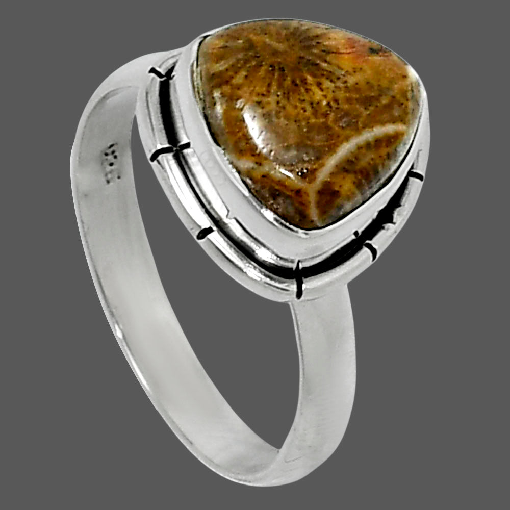 Natural Flower Fossil Coral Ring size-7 R-1011 52-ER14913