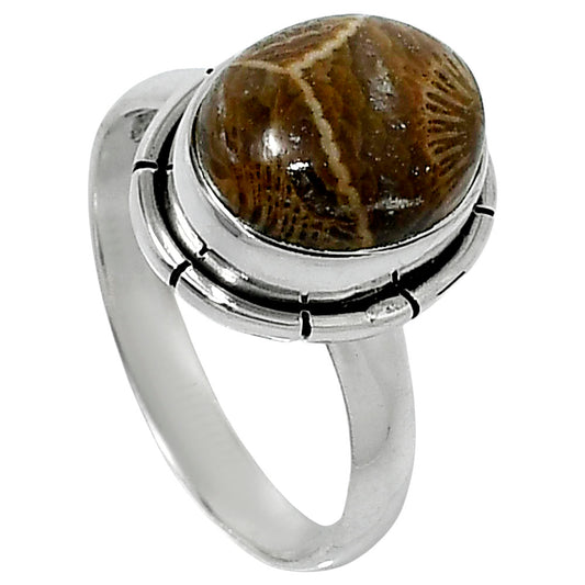 Natural Flower Fossil Coral Ring size-7 R-1011 52-ER14915