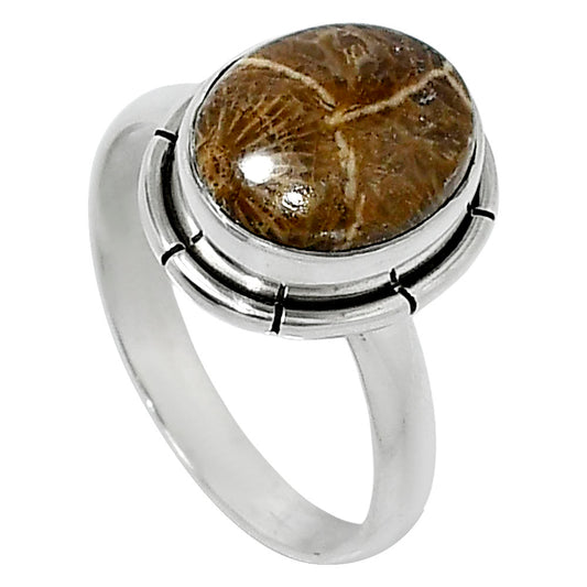 Natural Flower Fossil Coral Ring size-7 R-1011 52-ER14917