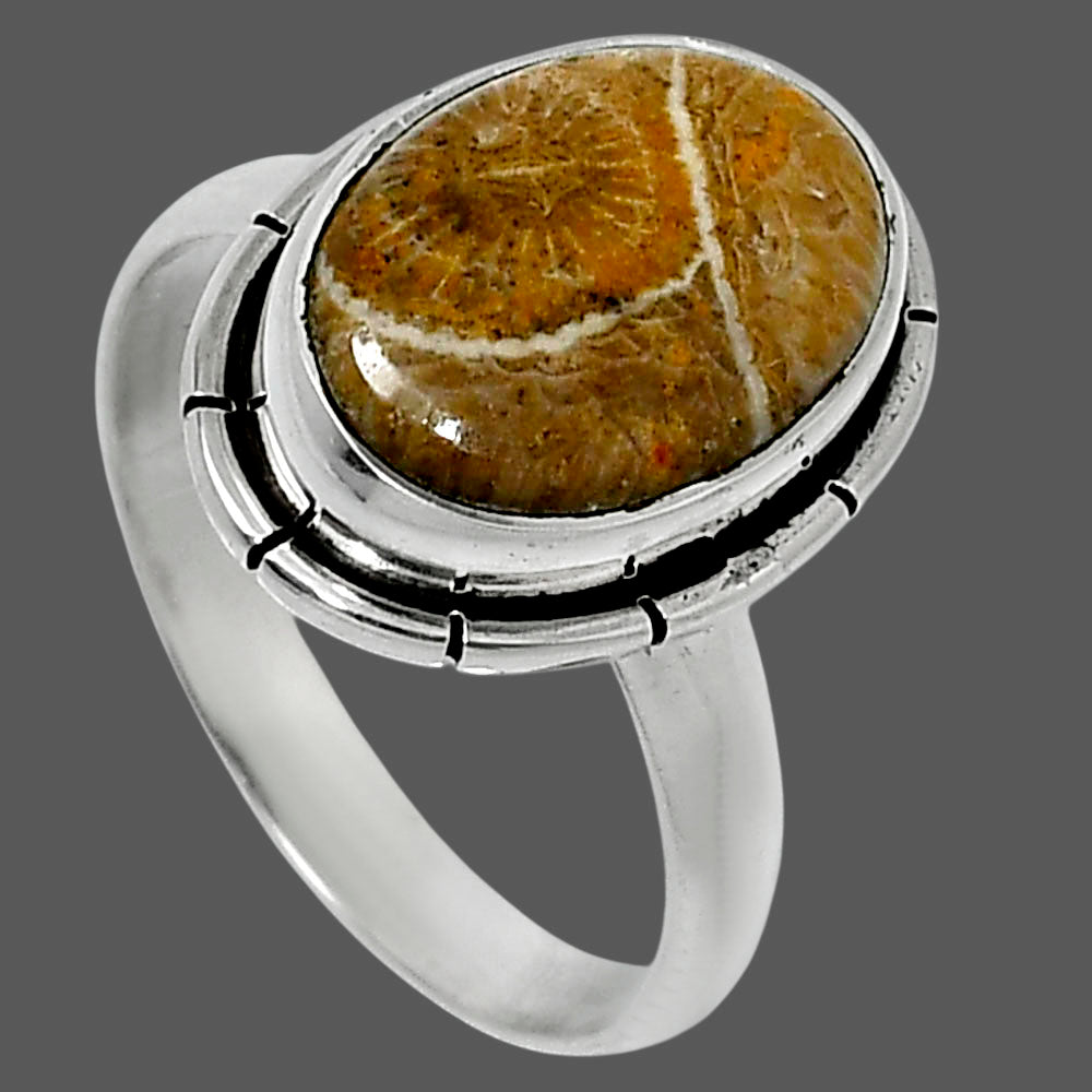Natural Flower Fossil Coral Ring size-8 R-1011 52-ER14921