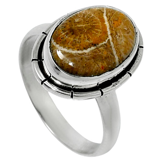 Natural Flower Fossil Coral Ring size-8 R-1011 52-ER14921