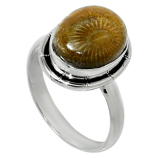Natural Flower Fossil Coral Ring size-8 R-1011 52-ER14922