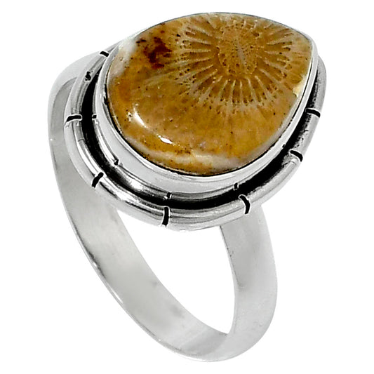 Natural Flower Fossil Coral Ring size-8 R-1011 52-ER14925