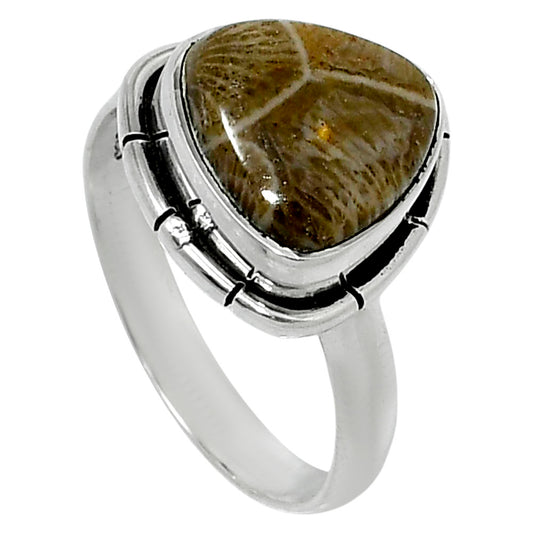 Natural Flower Fossil Coral Ring size-8 R-1011 52-ER14926