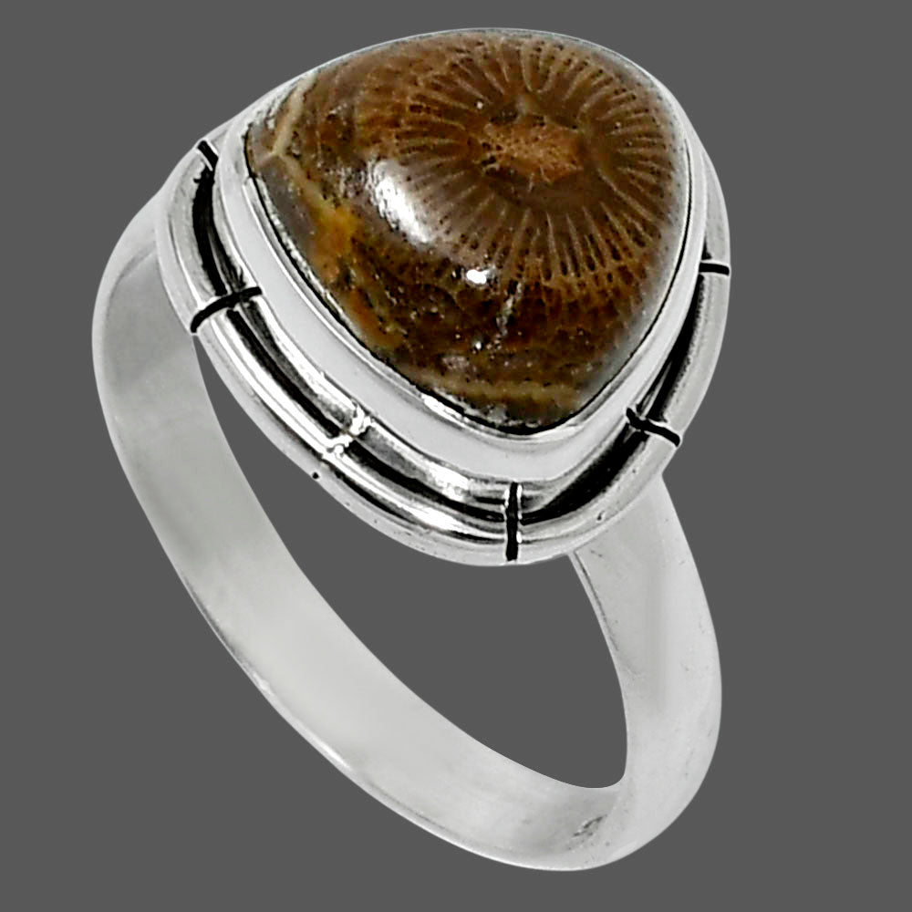 Natural Flower Fossil Coral Ring size-8 R-1011 52-ER14929