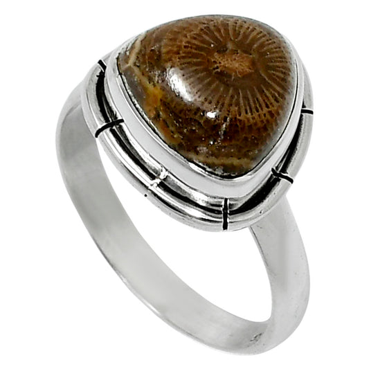 Natural Flower Fossil Coral Ring size-8 R-1011 52-ER14929