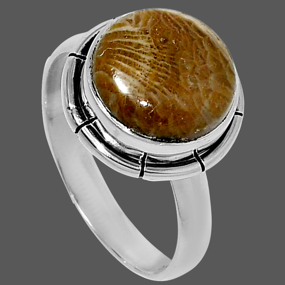 Natural Flower Fossil Coral Ring size-8 R-1011 52-ER14931