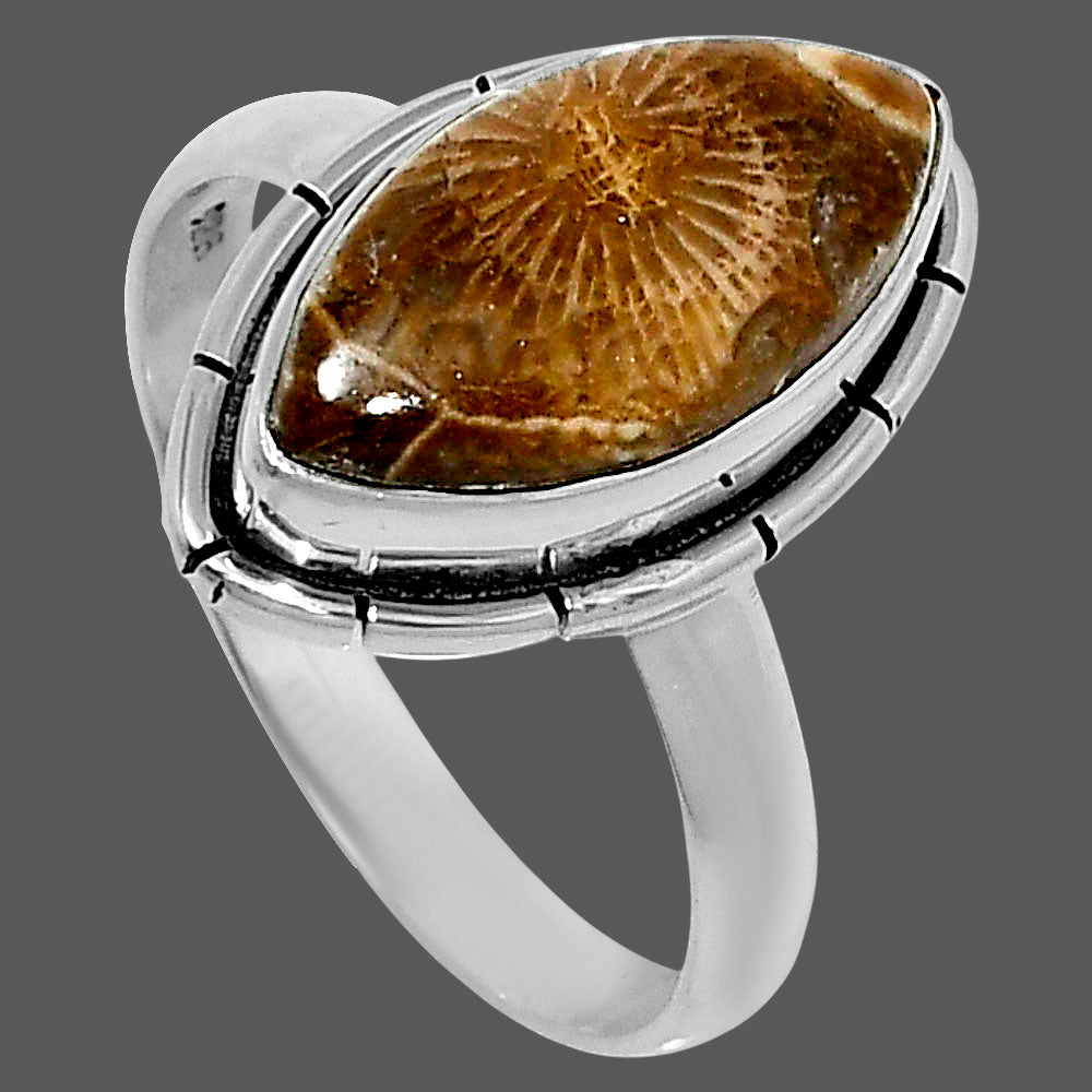 Natural Flower Fossil Coral Ring size-9 R-1011 52-ER14943