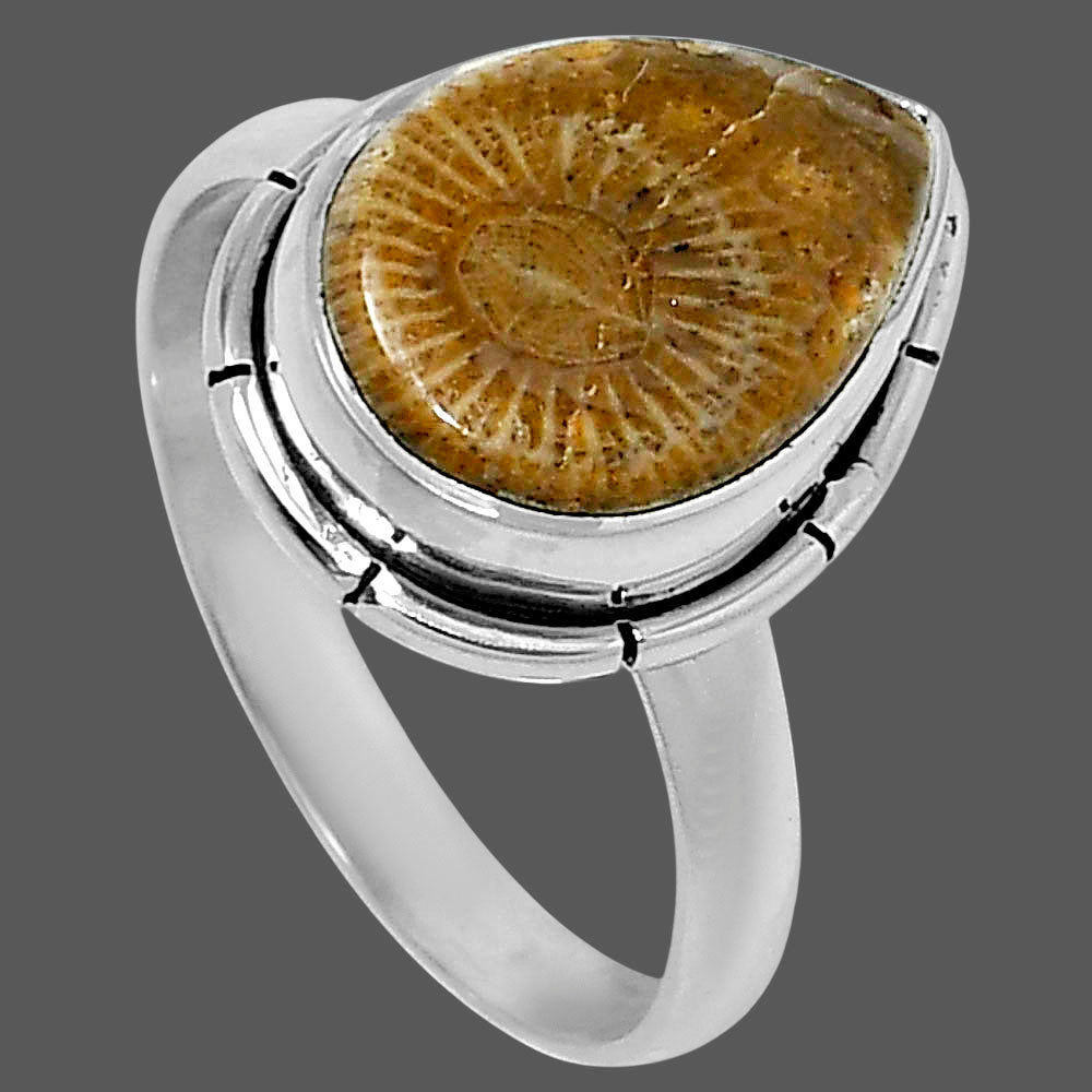 Natural Flower Fossil Coral Ring size-9 R-1011 52-ER14945