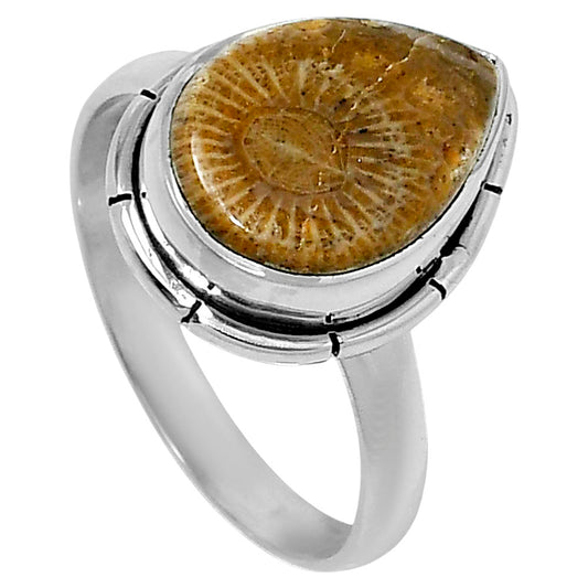 Natural Flower Fossil Coral Ring size-9 R-1011 52-ER14945