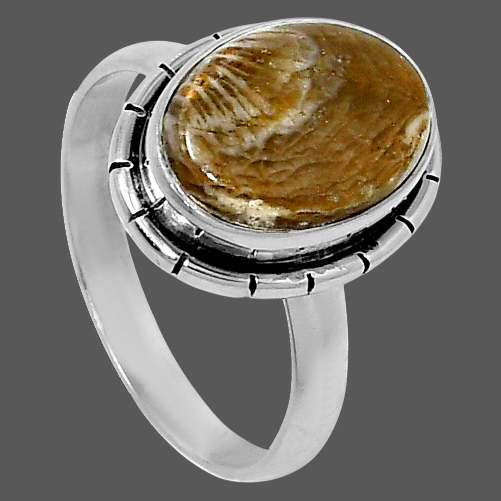 Natural Flower Fossil Coral Ring size-9 R-1011 52-ER14947