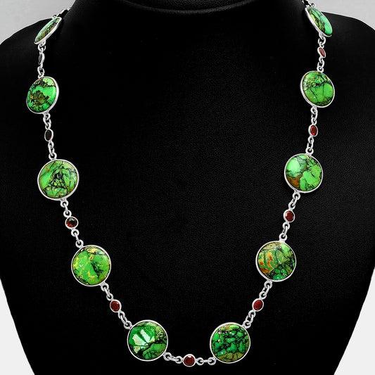 Premium Quality Green Matrix Turquoise & Garnet Necklace N-1024 53-EN10152