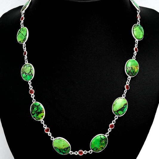 Premium Quality Green Matrix Turquoise & Garnet Necklace N-1024 53-EN10153