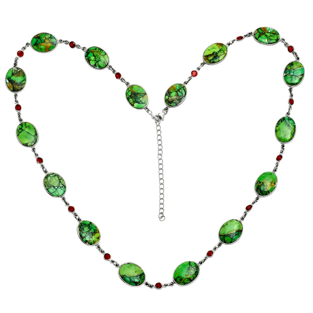 Premium Quality Green Matrix Turquoise & Garnet Necklace N-1024 53-EN10153